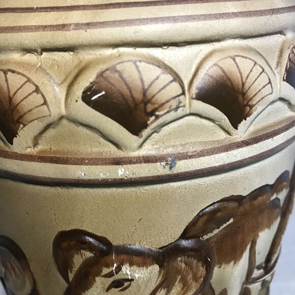 Handcrafted Elephant Motif Ceramic Vase With Brown Accents 10.5" Tall - Picture 5 of 12
